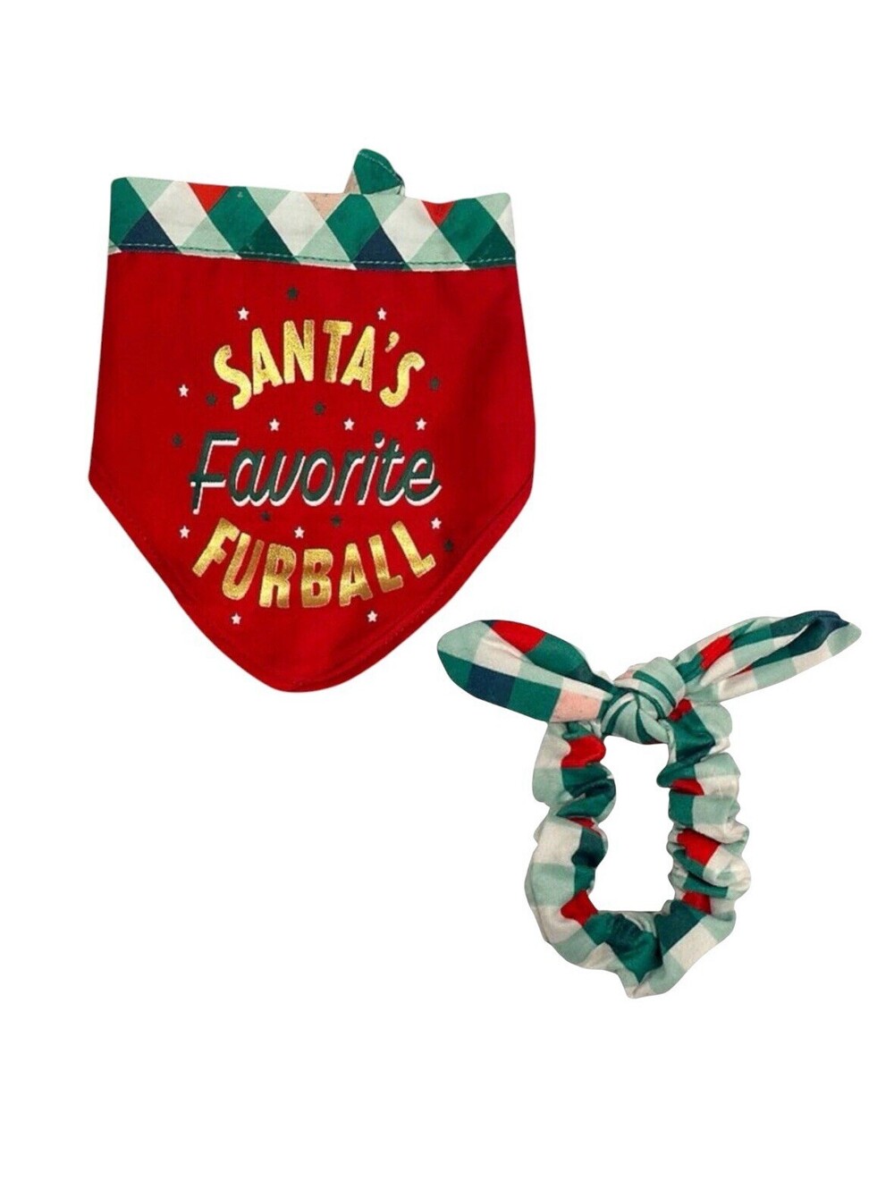 Christmas Dog Bandana Matching Owner Hair Tie Santa Pet Gift Set New